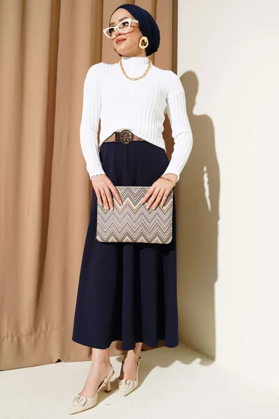 Fitilli Esnek Triko Kazak Beyaz - 2