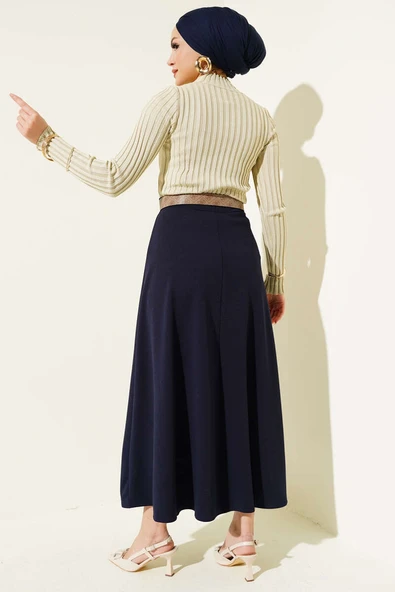 Fitilli Esnek Triko Kazak Bej - Resim 3