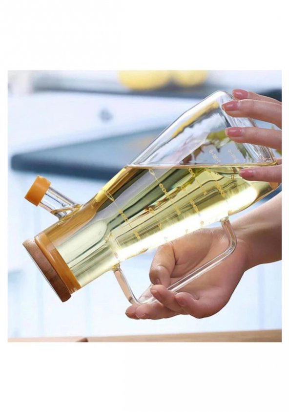 2x900 ML Standlı Cam Yağlık Seti Sütlük Sosluk Vakumlu Bambu Kapaklı Borosilikat - 5