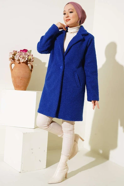 Tek Düğmeli Buklet Kaban Saks - Resim 2