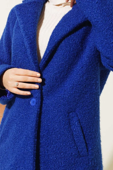 Tek Düğmeli Buklet Kaban Saks - Resim 4