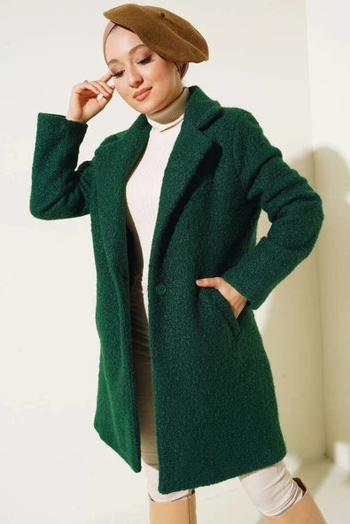 Tek Düğmeli Buklet Kaban Zümrüt Yeşil ürün görseli 1