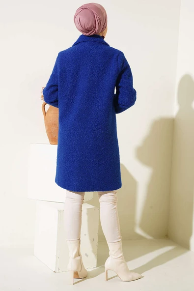 Tek Düğmeli Buklet Kaban Saks - Resim 3