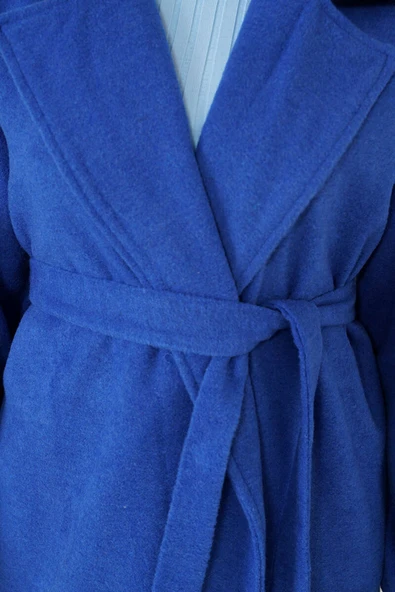 Bilekleri Lastikli Kaşe Kaban Saks - Resim 4