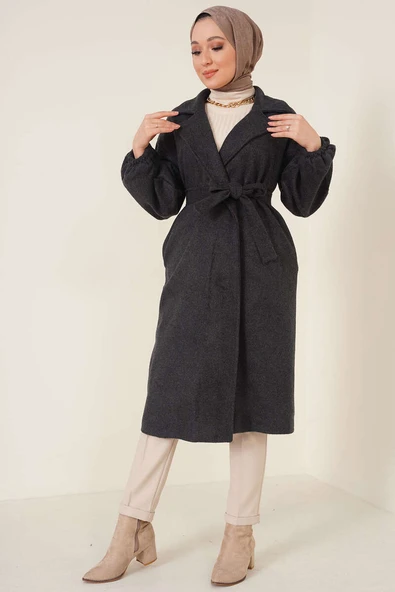 Bilekleri Lastikli Kaşe Kaban Antrasit - 2