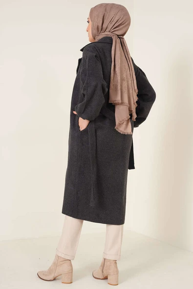 Bilekleri Lastikli Kaşe Kaban Antrasit - 3