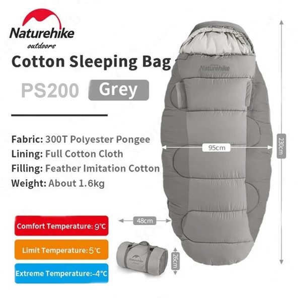 Naturehike PS200 Oval Ultralight Uyku Tulumu -4°C ( Cloudy Grey ) - 3