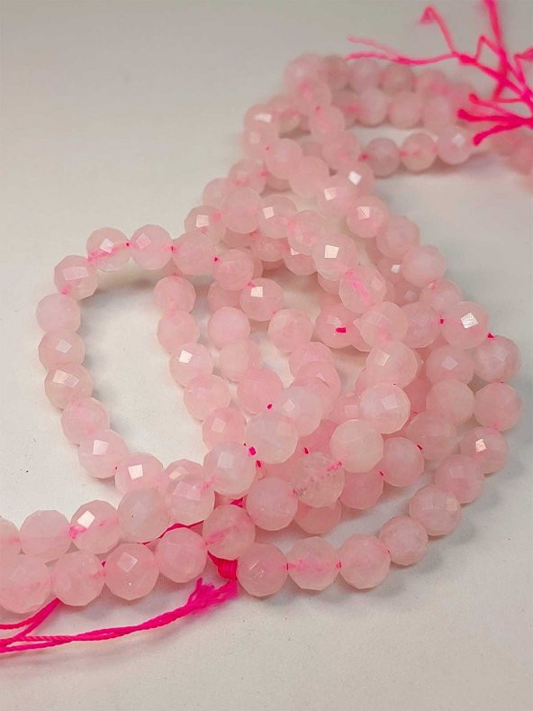 Pembe Kuvars Taşı Faset Kesim YARIM Dizi 8mm (18cm uzunluğundadır) (42560) - Resim 3