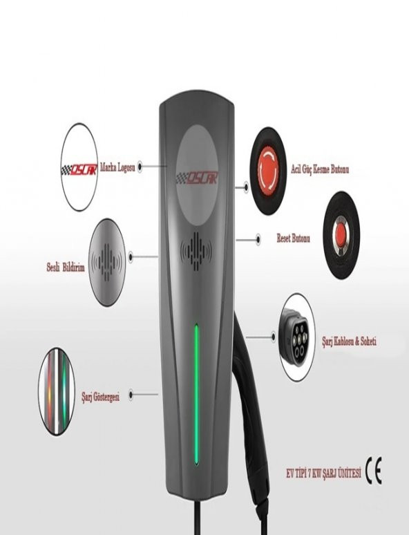 Oscar Ac 7.4 kW Type 2 Kablolu Elektrikli Araç Şarj Istasyonu