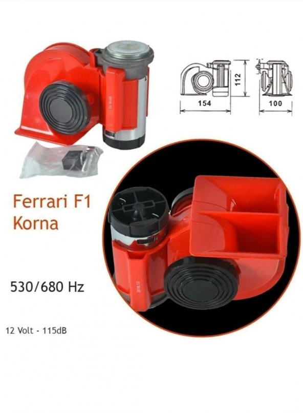 Ferrari Korna Kırmızı 12v 2 Yıl Garantili Kompresörlü F1 Korna