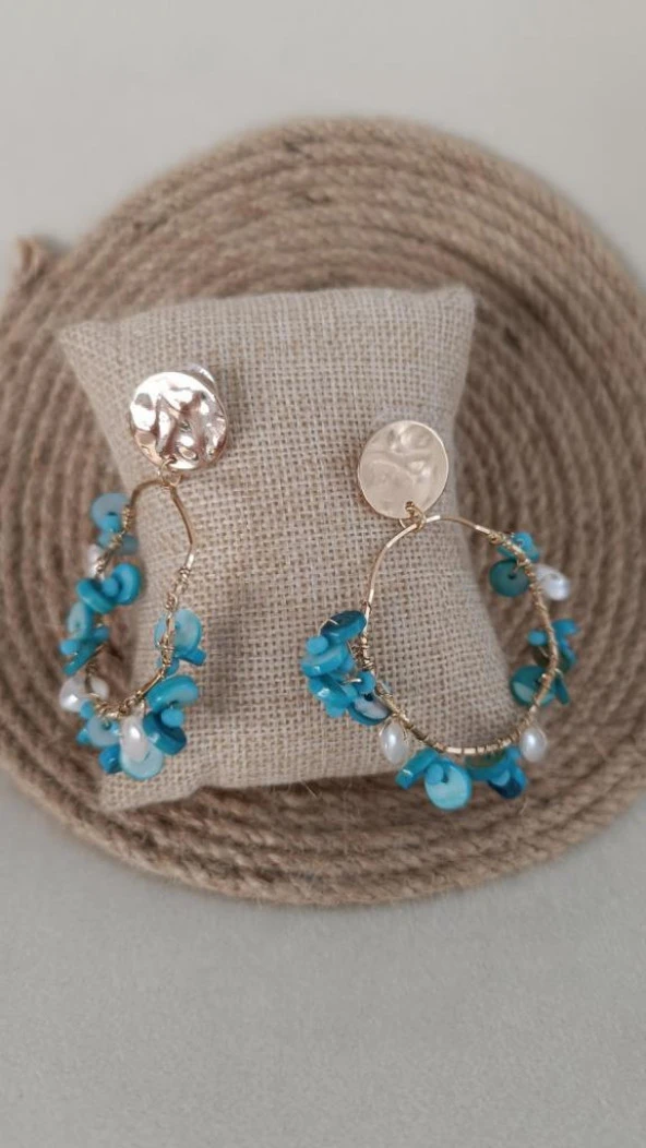 Küpe Otantik Doğal Turkuaz Taş Halka Sallantılı Küpe Nişan Düğün Kadın Takı Hediye - 2