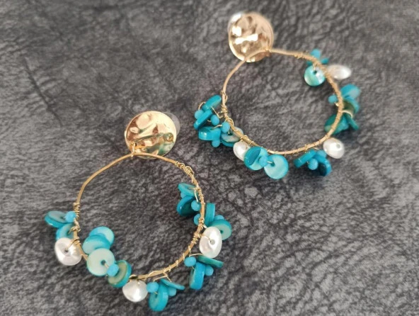 Küpe Otantik Doğal Turkuaz Taş Halka Sallantılı Küpe Nişan Düğün Kadın Takı Hediye - 3