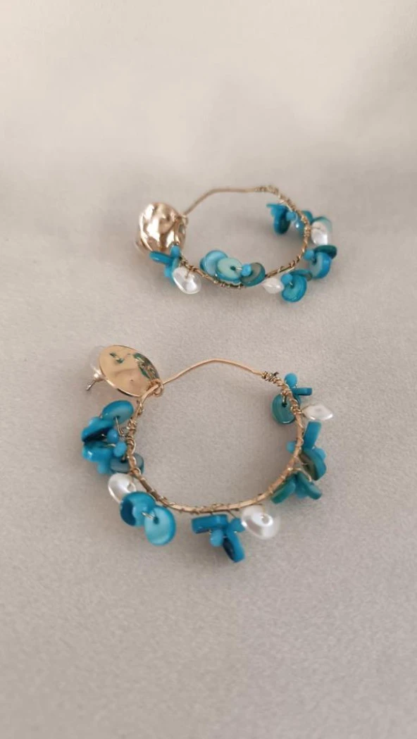 Küpe Otantik Doğal Turkuaz Taş Halka Sallantılı Küpe Nişan Düğün Kadın Takı Hediye - 4