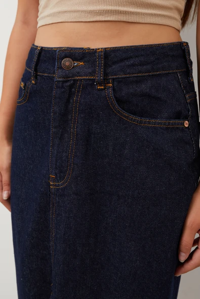 Kadın Yırtmaçlı Midi Jean Etek - 8