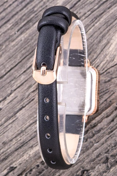 Retro Kadın Kol Saati Vintage Tasarım Minimal Roma Rakamlı Rose Renkli Siyah Kayış ST-304361 - 2