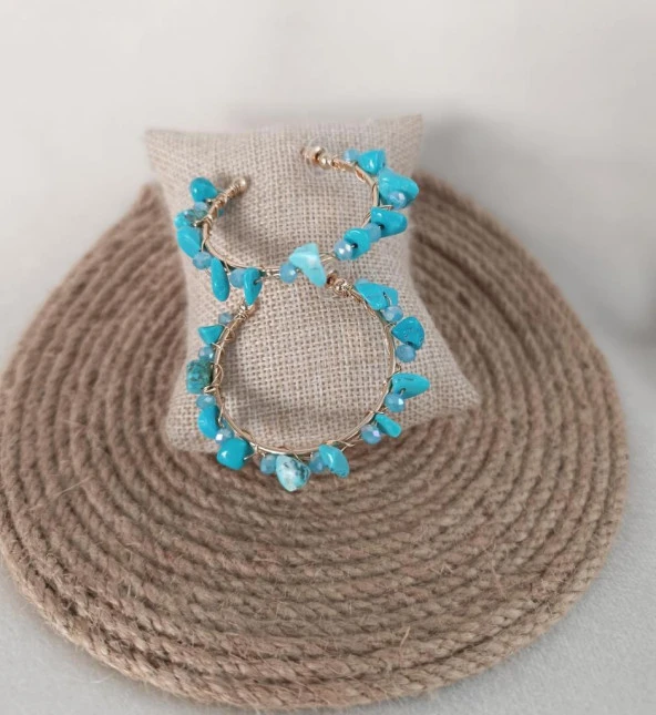 Küpe Otantik Doğal Taş Halka Sallantılı Küpe Nişan Düğün Kadın Takı Hediye ürün görseli 1