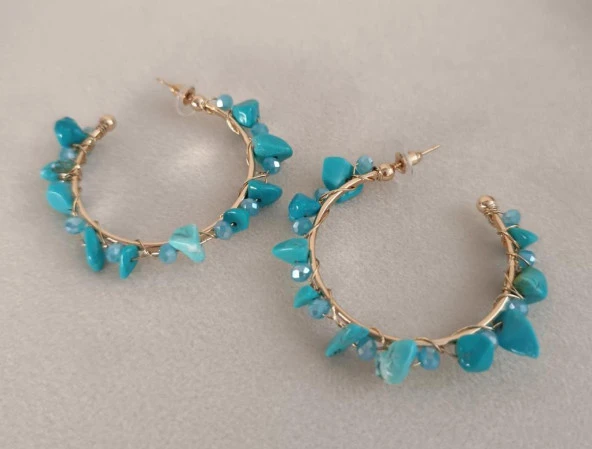 Küpe Otantik Doğal Taş Halka Sallantılı Küpe Nişan Düğün Kadın Takı Hediye - Resim 4