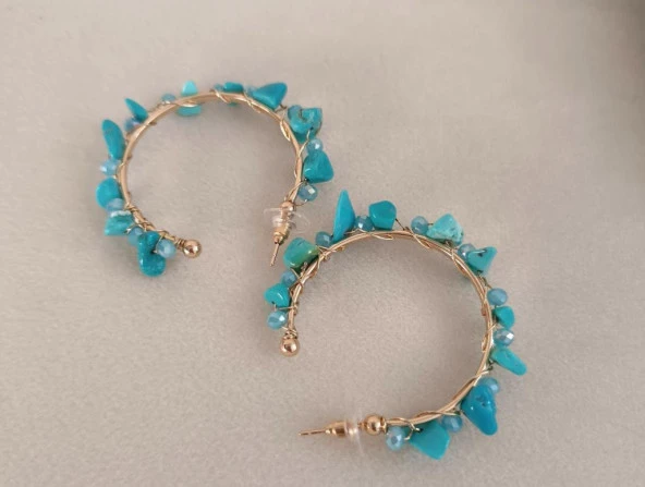 Küpe Otantik Doğal Taş Halka Sallantılı Küpe Nişan Düğün Kadın Takı Hediye - Resim 5