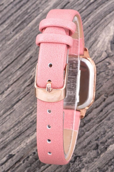 Kadın Genç Kız Kol Saati Pembe Renk Minimal Deri Kordonlu Gold Kasa ST-304362 - 2