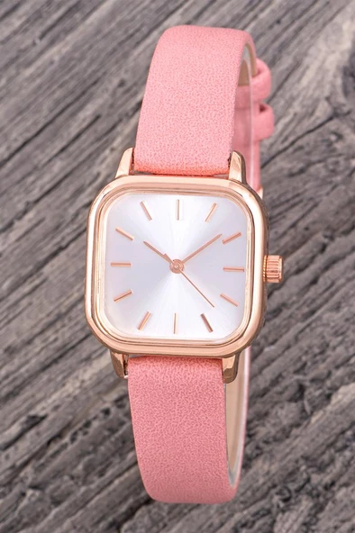 Kadın Genç Kız Kol Saati Pembe Renk Minimal Deri Kordonlu Gold Kasa ST-304362 - 3