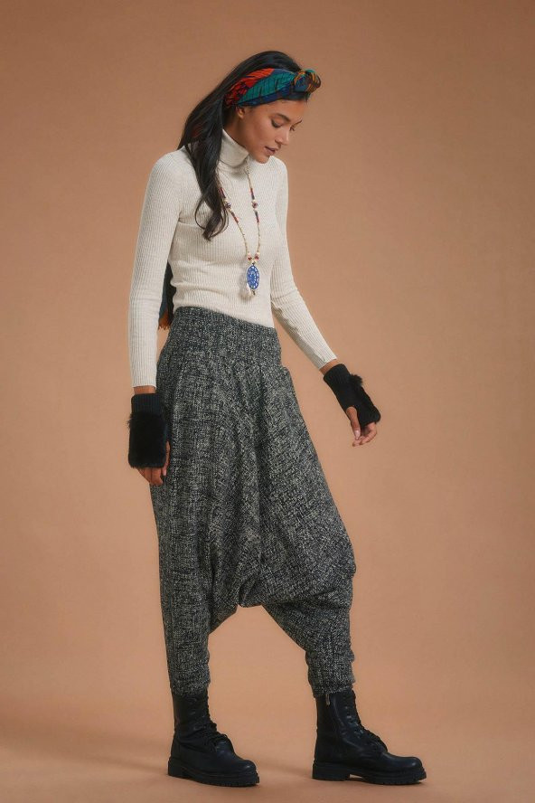 Gipe Bel Detaylı Kışlık Kadın Antrasit Şalvar Pantolon - 2