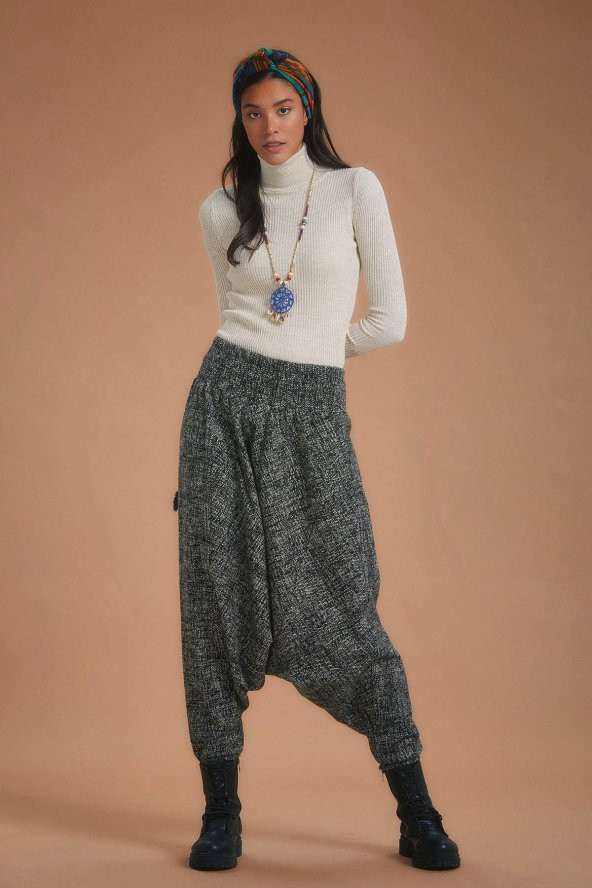 Gipe Bel Detaylı Kışlık Kadın Antrasit Şalvar Pantolon - 3