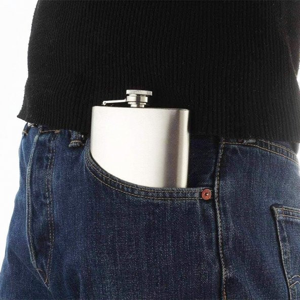 Perlotus 8 Oz- 235 cc Hunili Cep Tipi Vidalı Kapaklı Çelik Viski İçki Matarası - 5