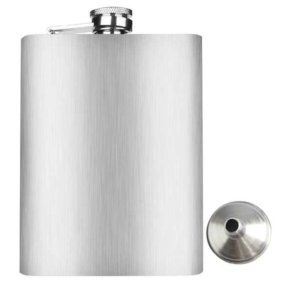 Perlotus 8 Oz- 235 cc Hunili Cep Tipi Vidalı Kapaklı Çelik Viski İçki Matarası