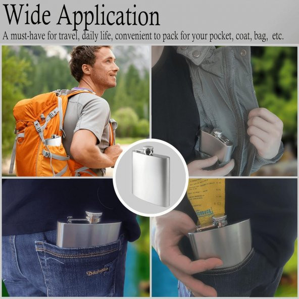 Perlotus 5 Oz- 150 cc Hunili Cep Tipi Vidalı Kapaklı Çelik Viski İçki Matarası - 5