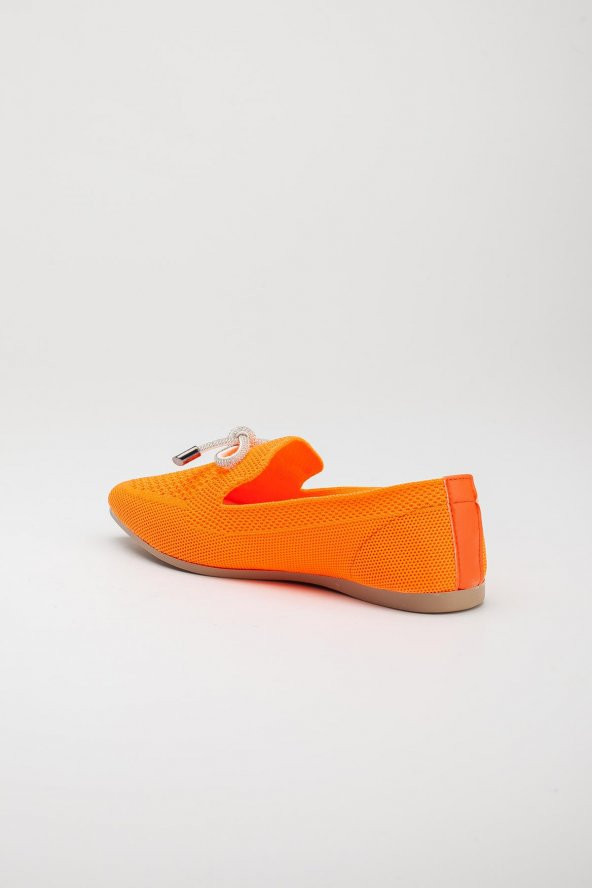 Triko Taş Detaylı Sivri Burun Turuncu Kadın Babet - Resim 5