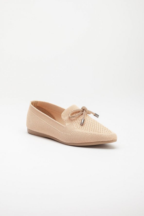 Triko Taş Detaylı Sivri Burun Nude Kadın Babet - Resim 4