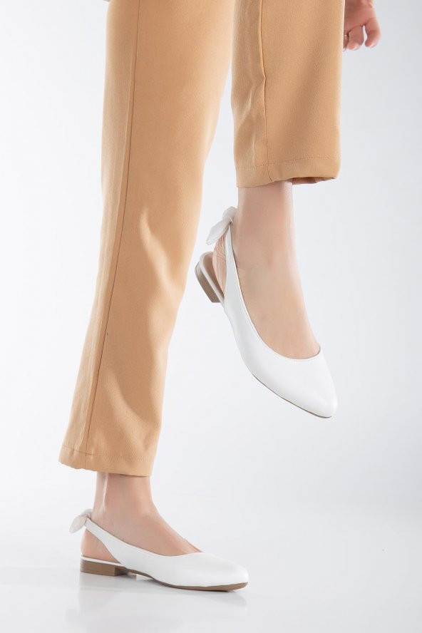 Topuk Açık Fiyonklu Cilt Beyaz Kadın Babet - 2