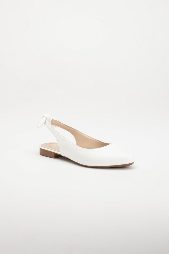 Topuk Açık Fiyonklu Cilt Beyaz Kadın Babet - 4