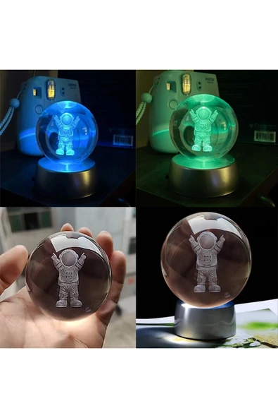 Astronot Temalı Hediyelik Işıklı Cam Küre  Astronot Cam Küre