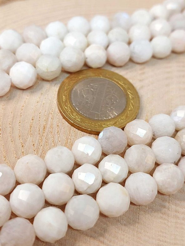 Ay Taşı Faset Kesim YARIM Dizi 8mm (18cm uzunluğundadır)