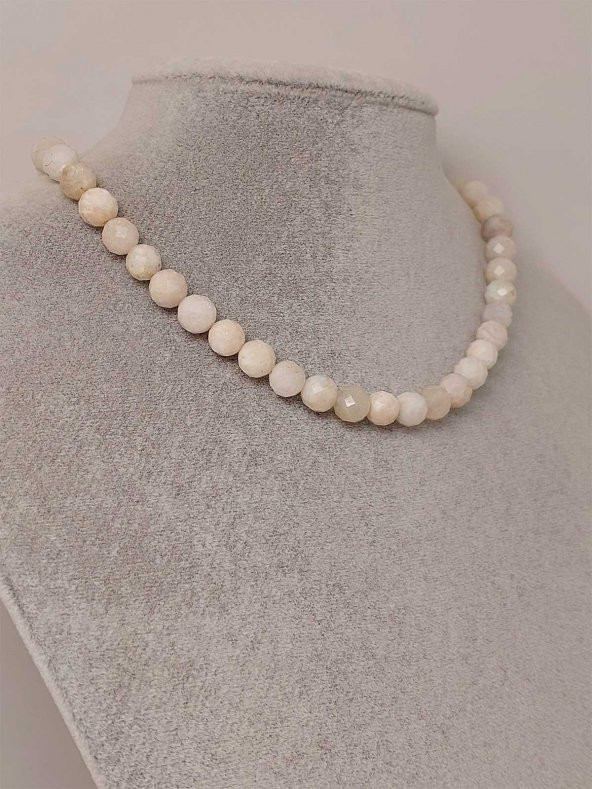 Ay Taşı Faset Kesim Kolye 8mm (Sabit Klipsli) ürün görseli