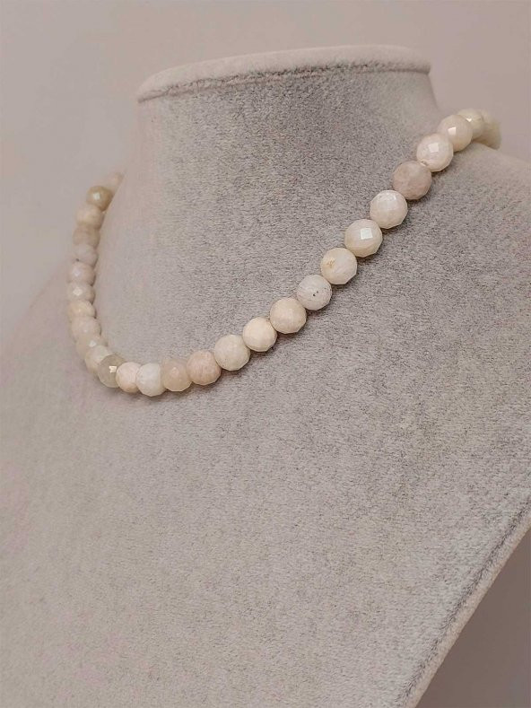 Ay Taşı Faset Kesim Kolye 8mm (Sabit Klipsli) - Resim 2