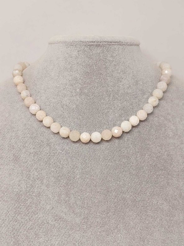 Ay Taşı Faset Kesim Kolye 8mm (Sabit Klipsli) - Resim 3