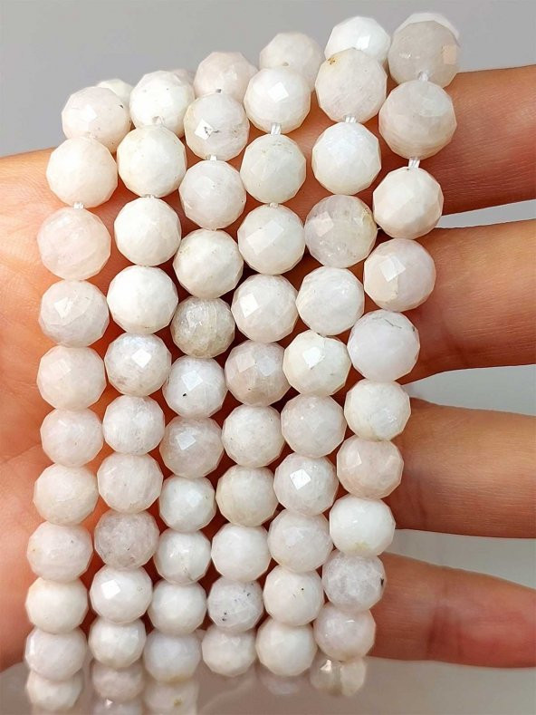 Ay Taşı Faset Kesim Kolye 8mm (Sabit Klipsli) - Resim 4