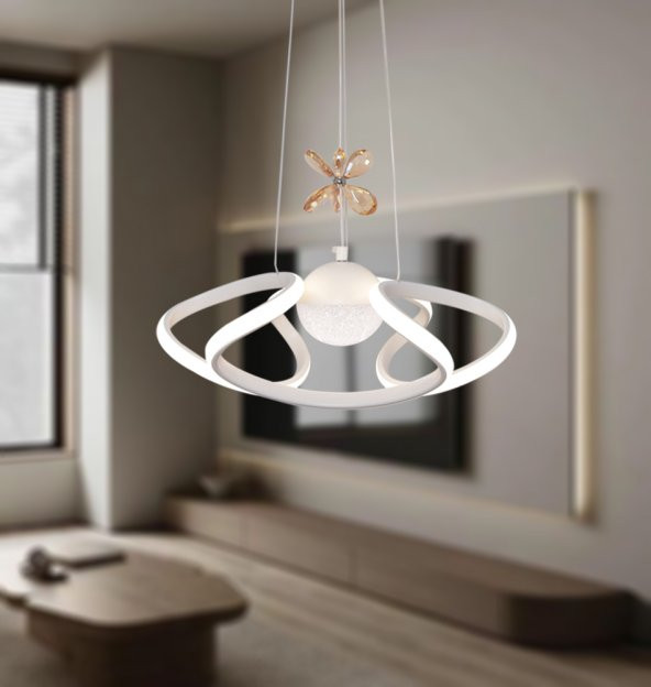 TT Aydınlatma TT307-1TPL-30-BY  Helezon Modeli Mat Beyaz Tek Toplu 3 Renk Modüllü Ledli Avize - Resim 2