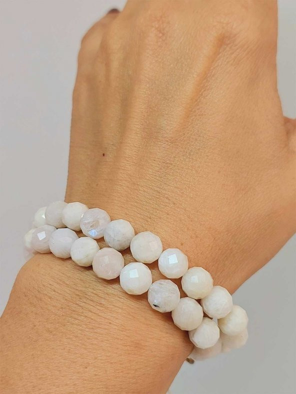 Ay Taşı Faset Kesim 8mm Unisex İkili Bileklik ürün görseli