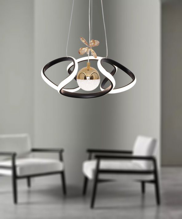 TT Aydınlatma Helezon Modeli Mat Siyah-Gold Tek Toplu 3 Renk Modüllü Led Avize - 3