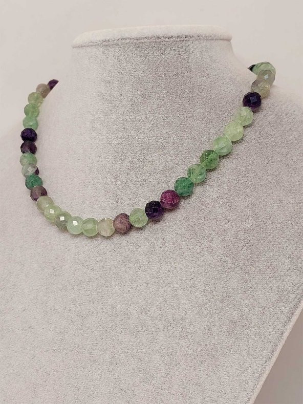 Florit Taşı Faset Kesim Kolye 8mm (Sabit Klipsli) - 2