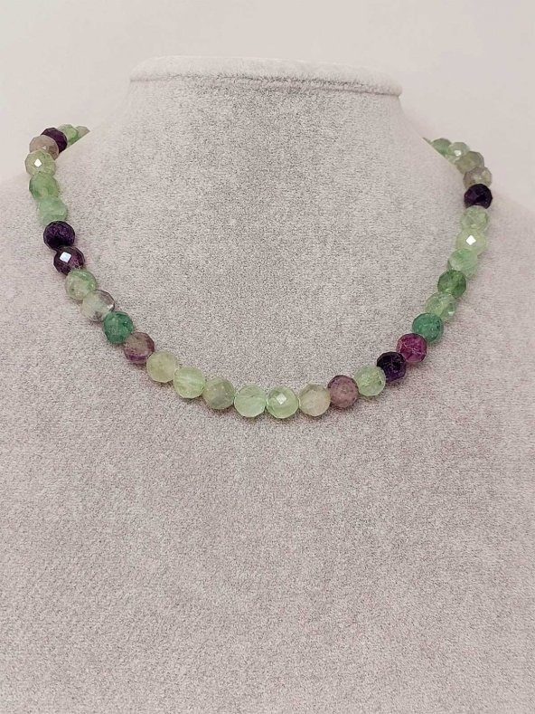 Florit Taşı Faset Kesim Kolye 8mm (Sabit Klipsli) - 3