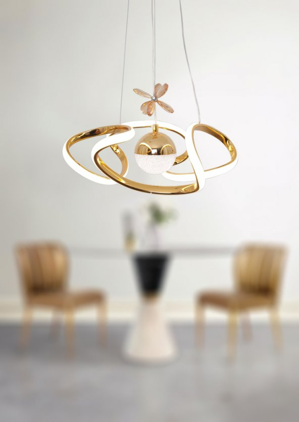 TT Aydınlatma TT307-1TPL-30-SR  Helezon Modeli Sarı Kaplama Tek Toplu 3 Renk Modüllü Ledli Avize - Resim 3