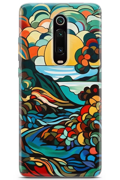 Xiaomi Mi 9T Kılıf Kingo 20 Vitray Çiçek Renkli Kılıf