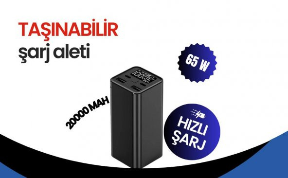 Cosmostech 20000 mAh Powerbank Laptop, Macbook , Steam Deck, Rog Ally Uyumlu Taşınabilir Hızlı Şarj Cihazı - PD 65W -100W Hızlı Şarj - 3