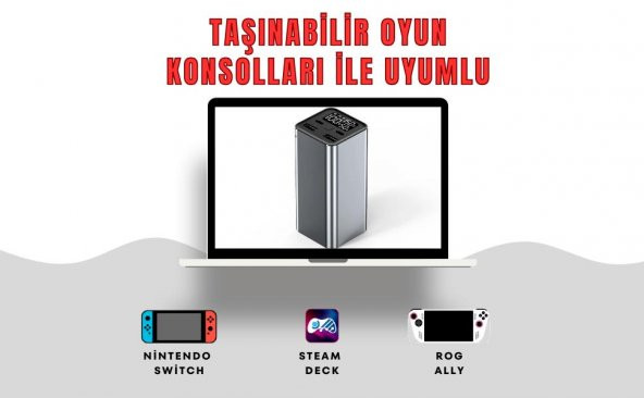 Cosmostech 20000 mAh Powerbank Laptop, Macbook , Steam Deck, Rog Ally Uyumlu Taşınabilir Hızlı Şarj Cihazı - PD 65W -100W Hızlı Şarj - 4