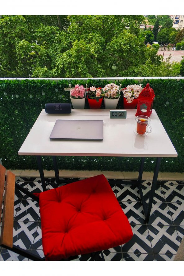 Pratik Katlanır Taşınabilir Metal Ayaklı Balkon Masası Bahçe Masası Yemek Masası Çalışma Masası - 2