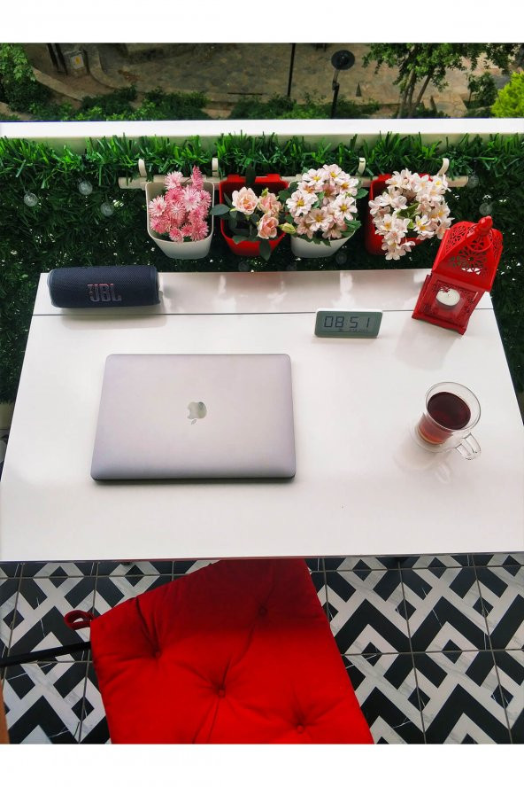 Pratik Katlanır Taşınabilir Metal Ayaklı Balkon Masası Bahçe Masası Yemek Masası Çalışma Masası - 5